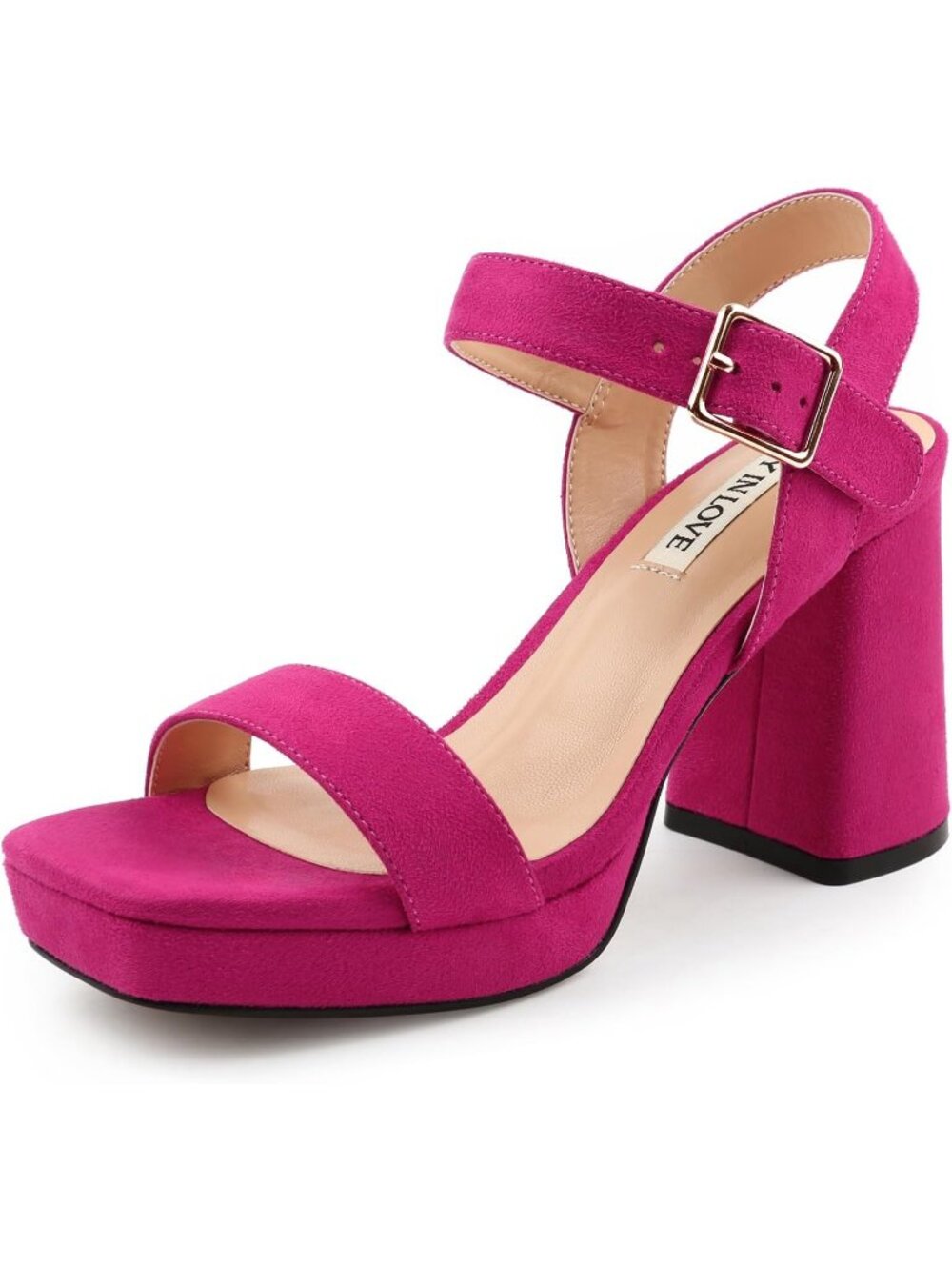 Women's Fuchsia Square Open Toe Adjustable Ankle Strap Chunky Block Heel Sandals